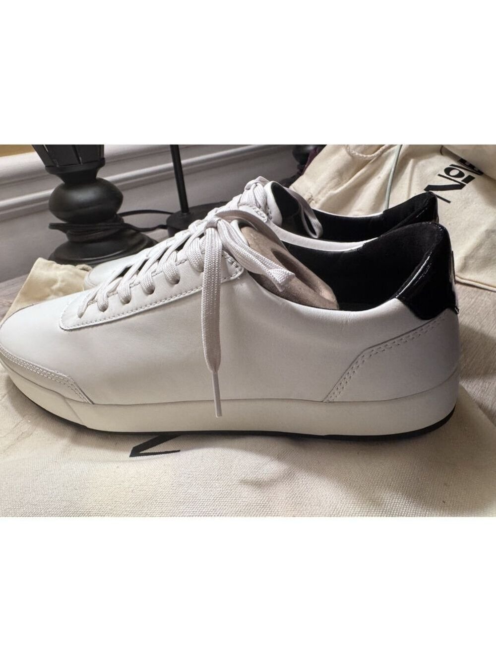 Novella Low Top Luxury Sneakers in Dust Bag New White/ Black 10 - Picture 9 of 14